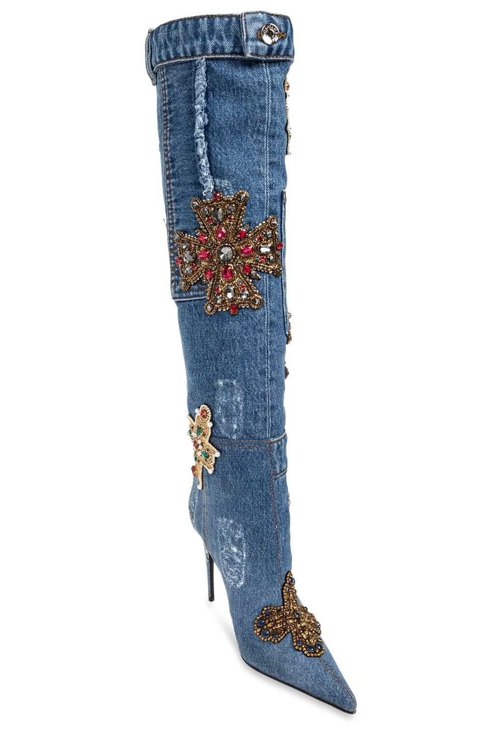 Embellished Denim Boots