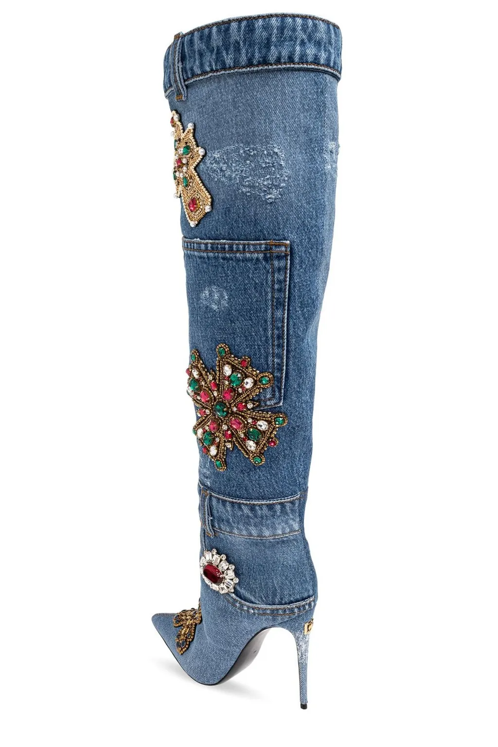 Embellished Denim Boots