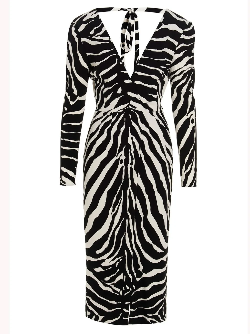 Zebra-Printed V-Neck Midi Dress