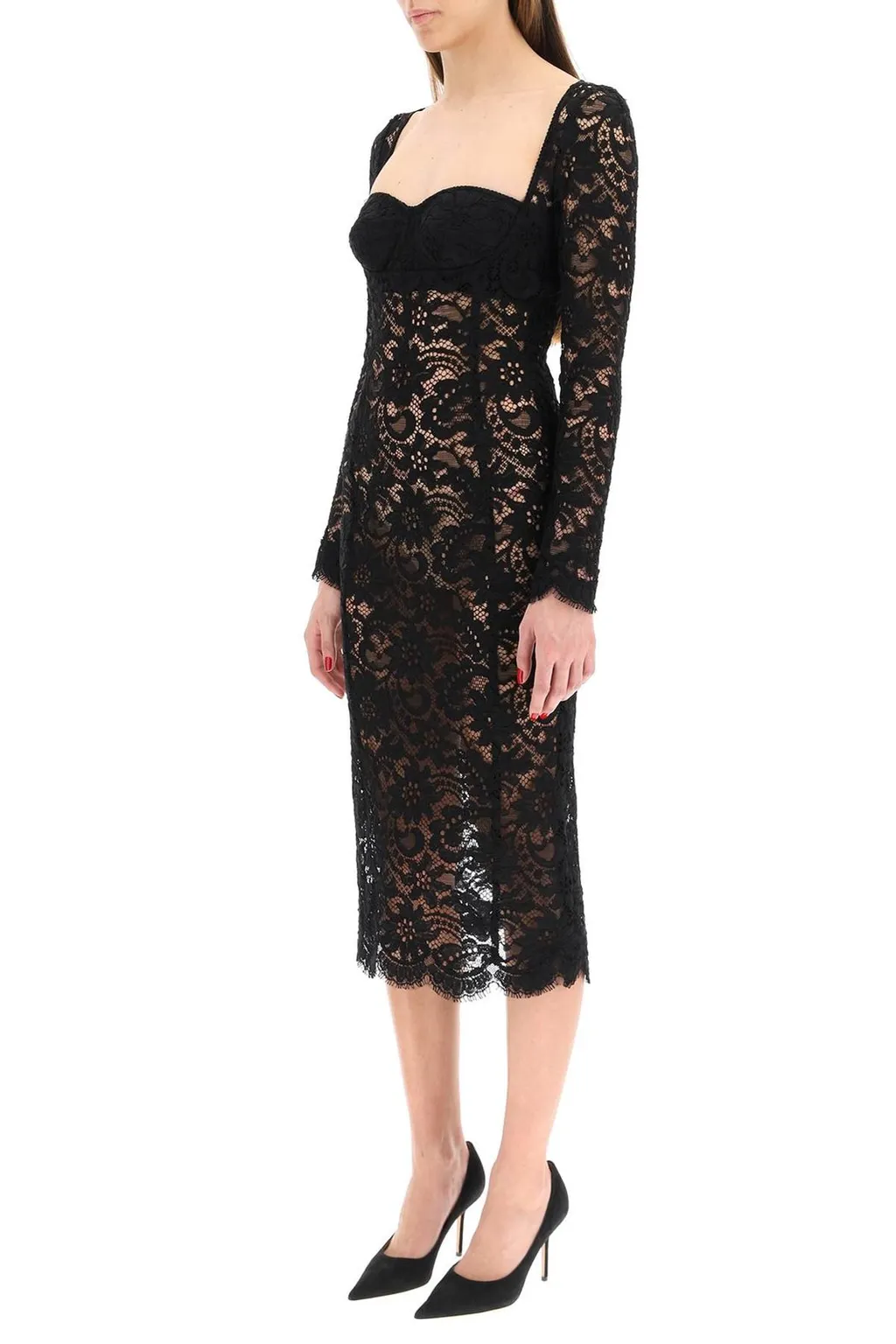 Lace Long-Sleeved Midi Dress