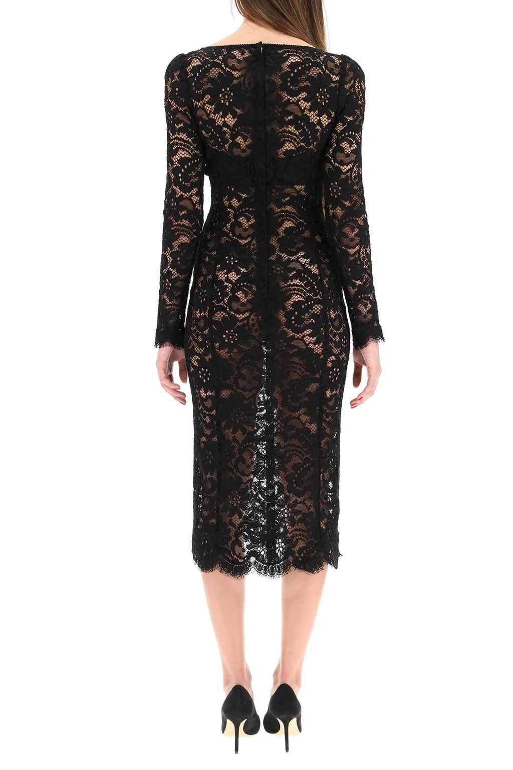 Lace Long-Sleeved Midi Dress