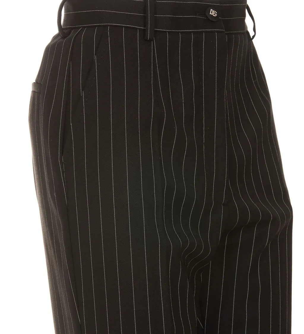 High-Waisted Pinstripe Twill Pants