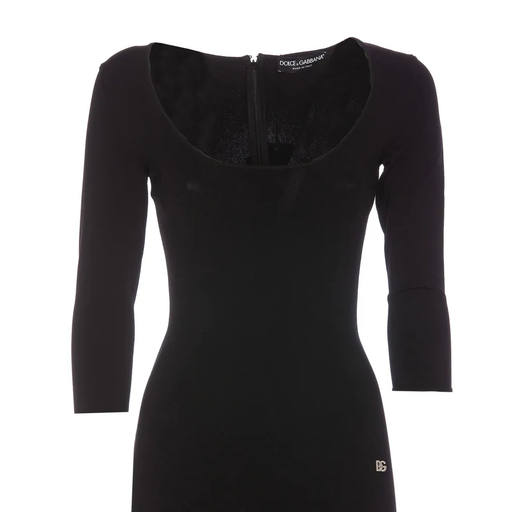 Logo Plaque Scoop Neck Midi Dress