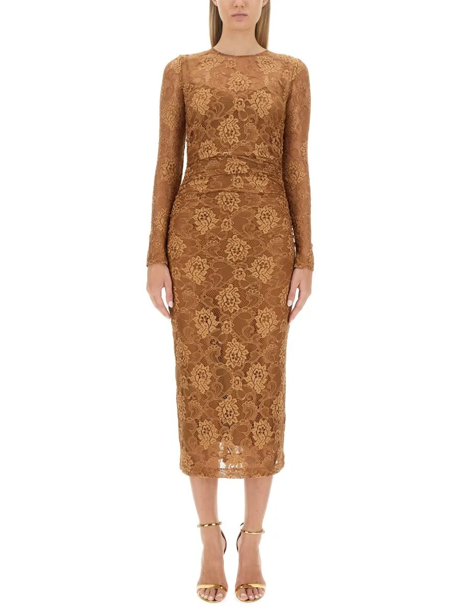 Chantilly-Lace Crewneck Midi Dress