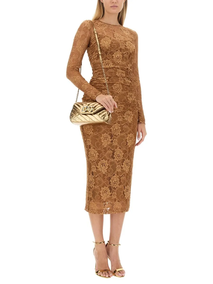 Chantilly-Lace Crewneck Midi Dress