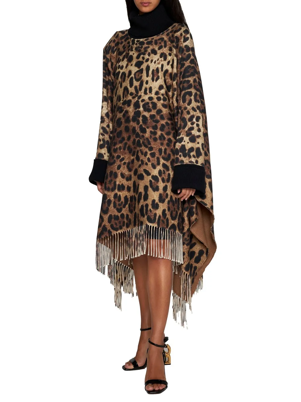 Leopard Printed Fringed Poncho