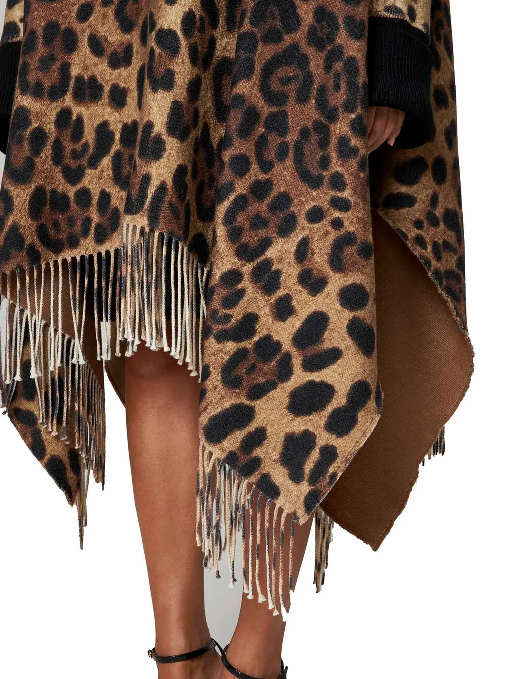 Leopard Printed Fringed Poncho