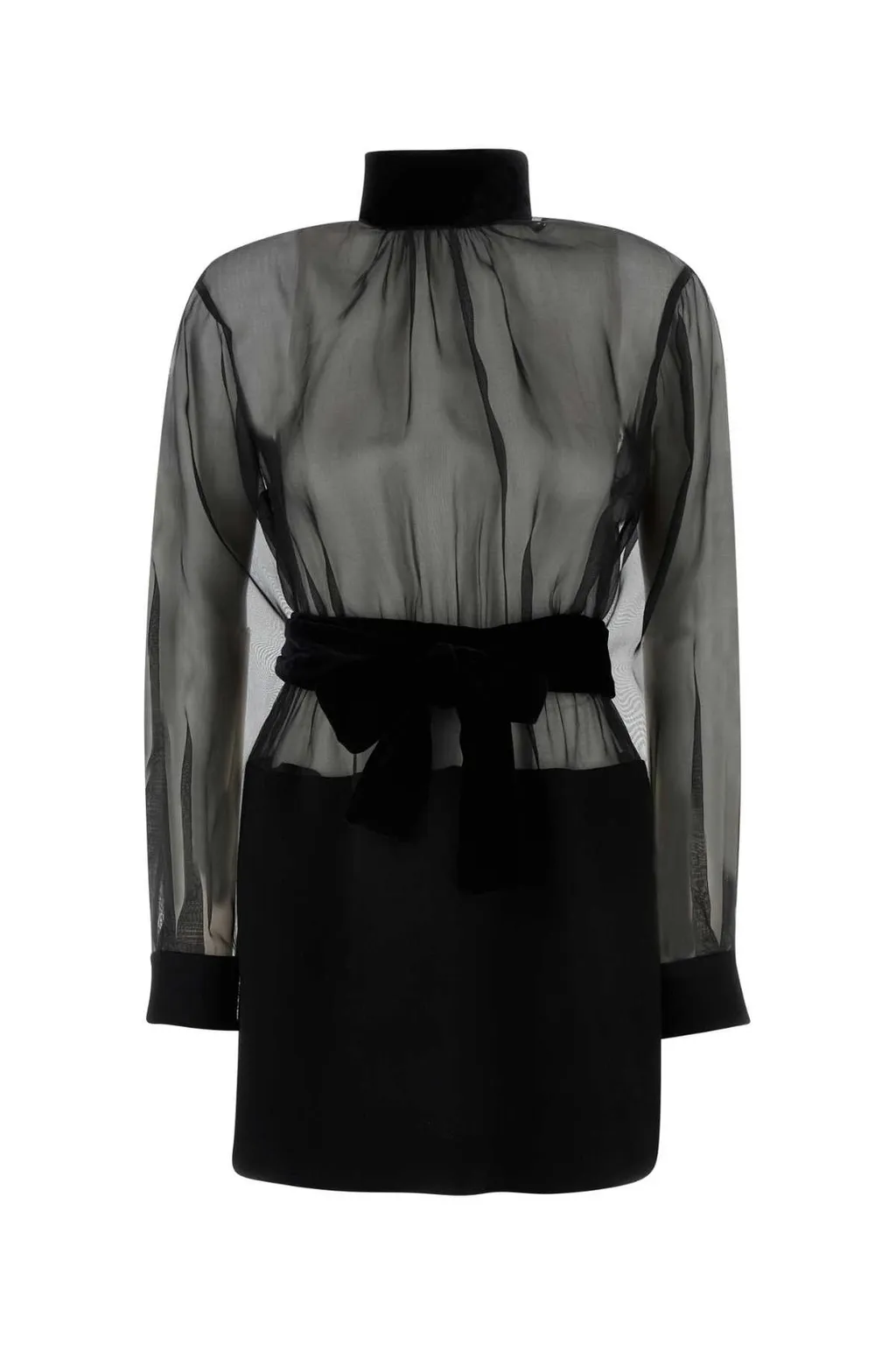 High Neck Velvet Belted Mini Dress