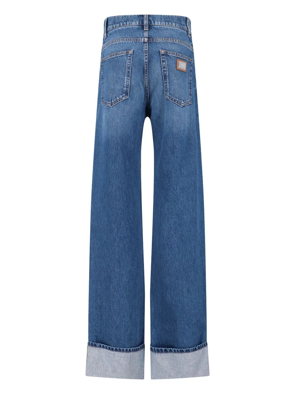 Logo Plaque Turn-Up Hem Jeans