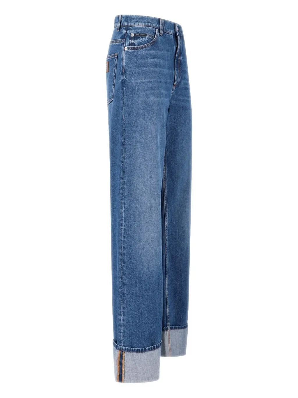 Logo Plaque Turn-Up Hem Jeans