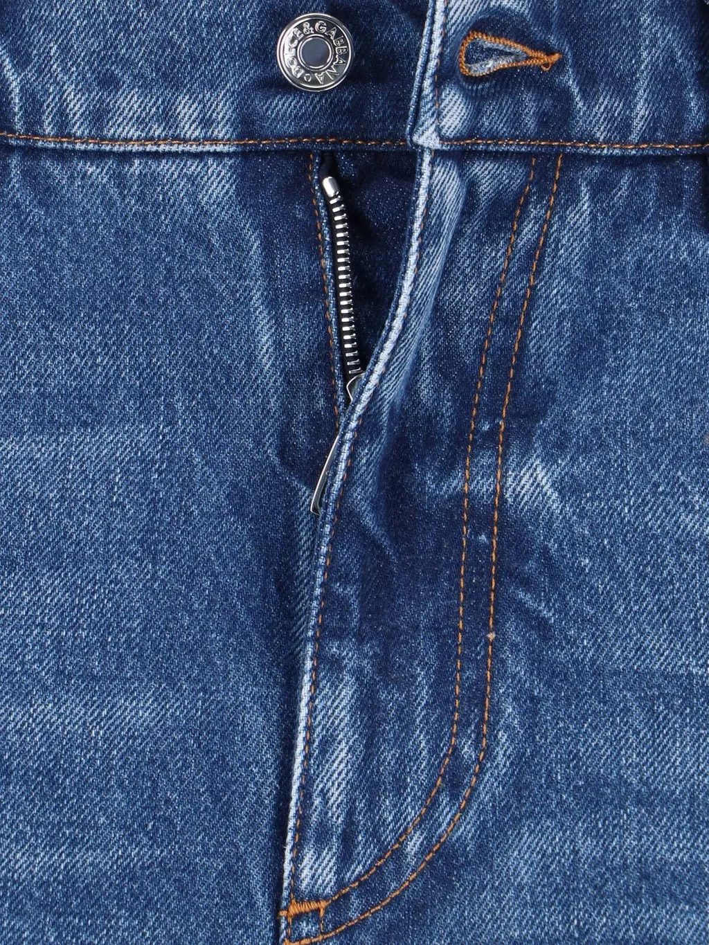 Logo Plaque Turn-Up Hem Jeans