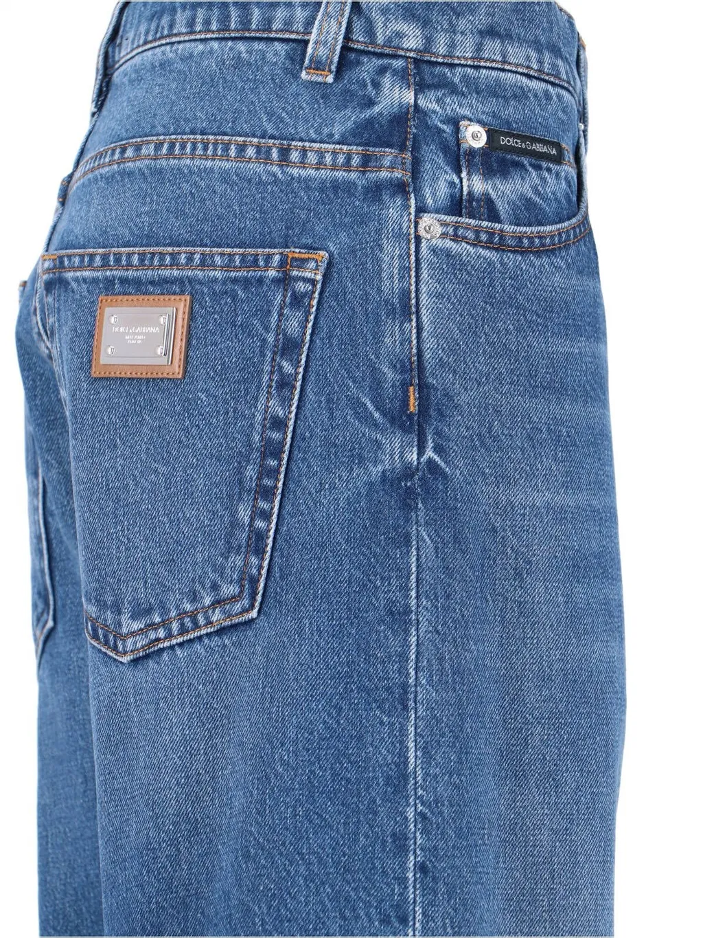 Logo Plaque Turn-Up Hem Jeans