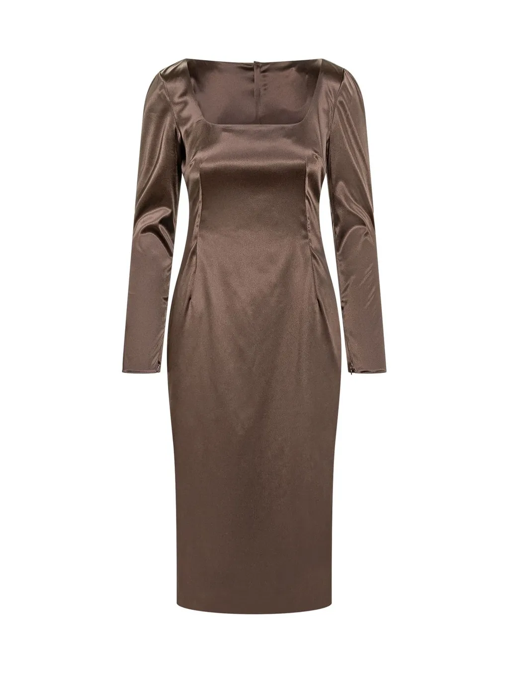 Deep Beveled Neck Midi Satin Dress