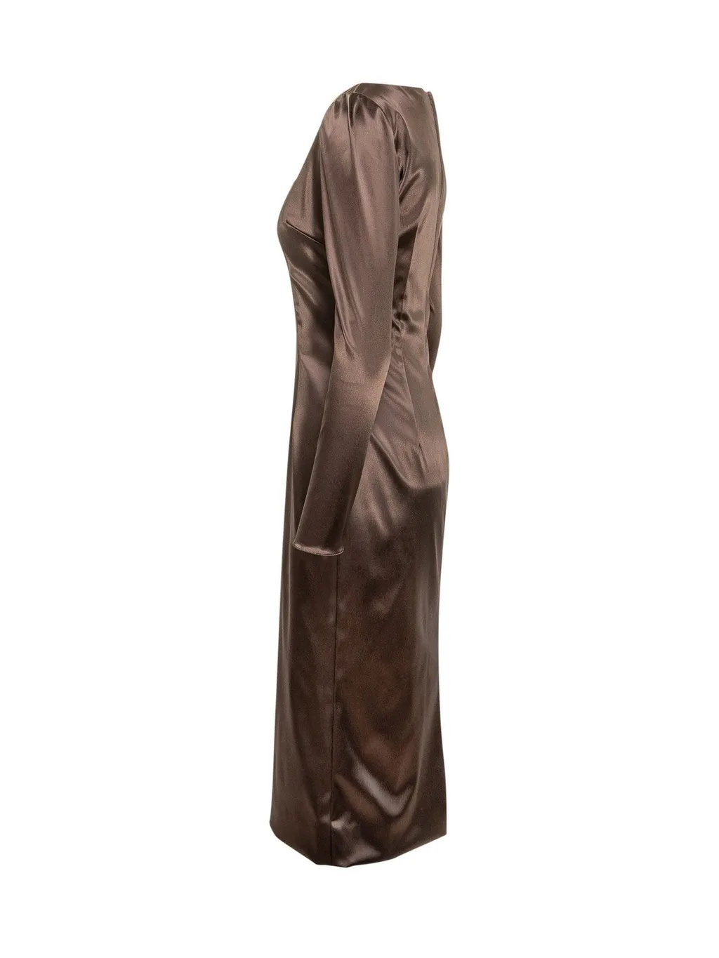 Deep Beveled Neck Midi Satin Dress