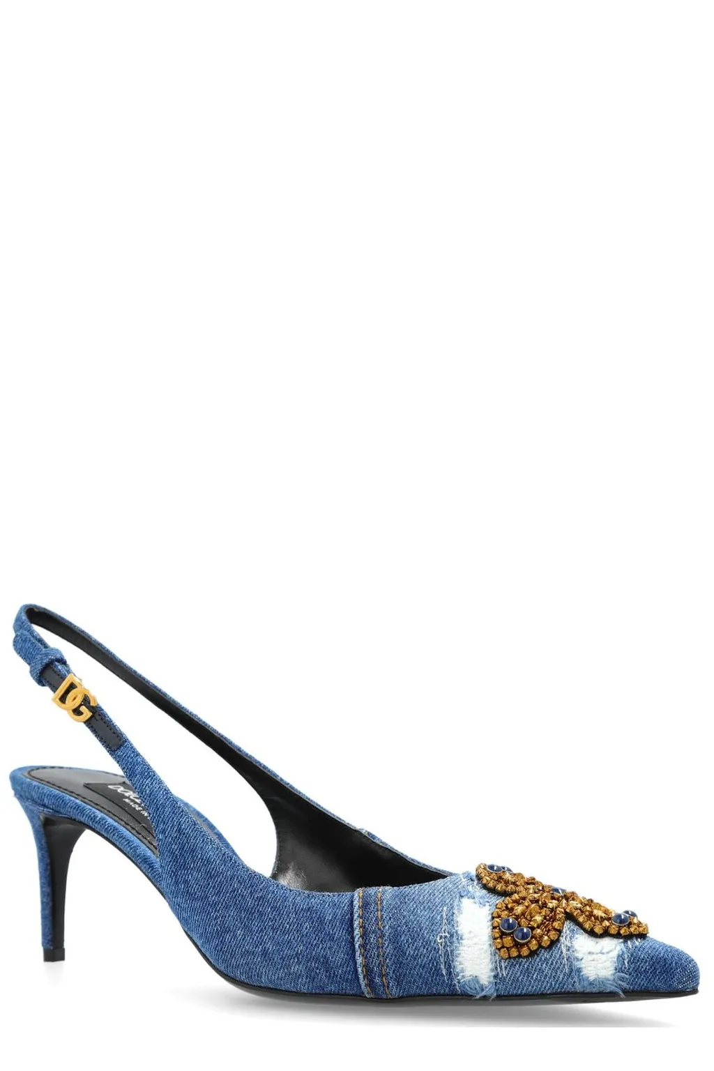 Embellished Denim Slingback Pumps
