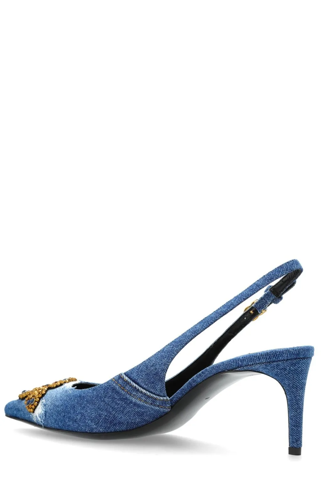 Embellished Denim Slingback Pumps