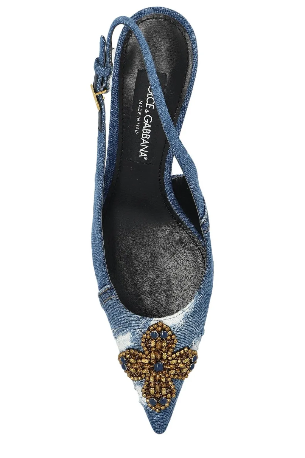Embellished Denim Slingback Pumps