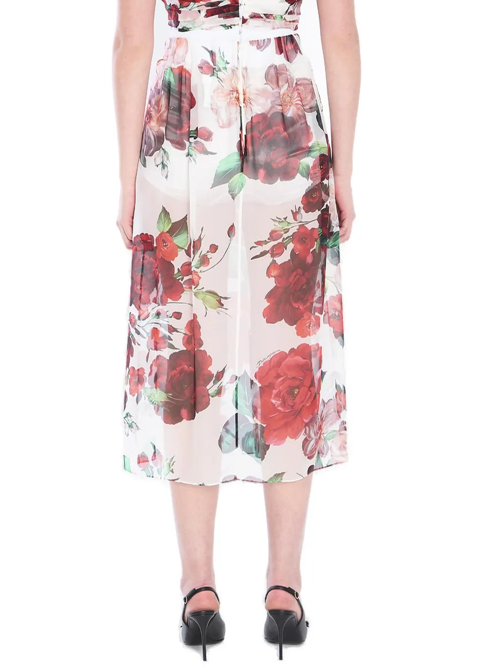 Rose Printed Chiffon Calf-Length Skirt