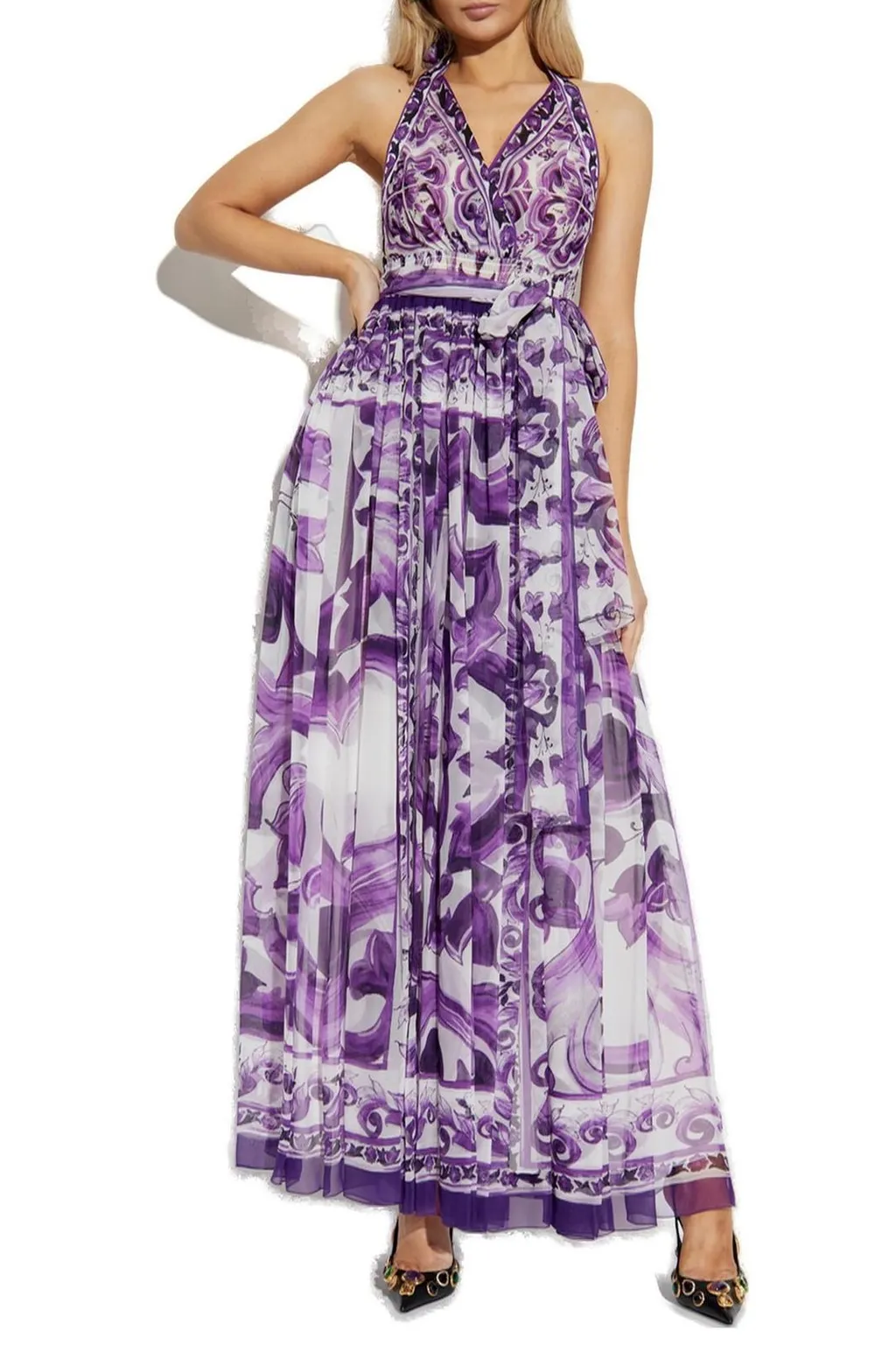 Majolica Printed Long Chiffon Dress