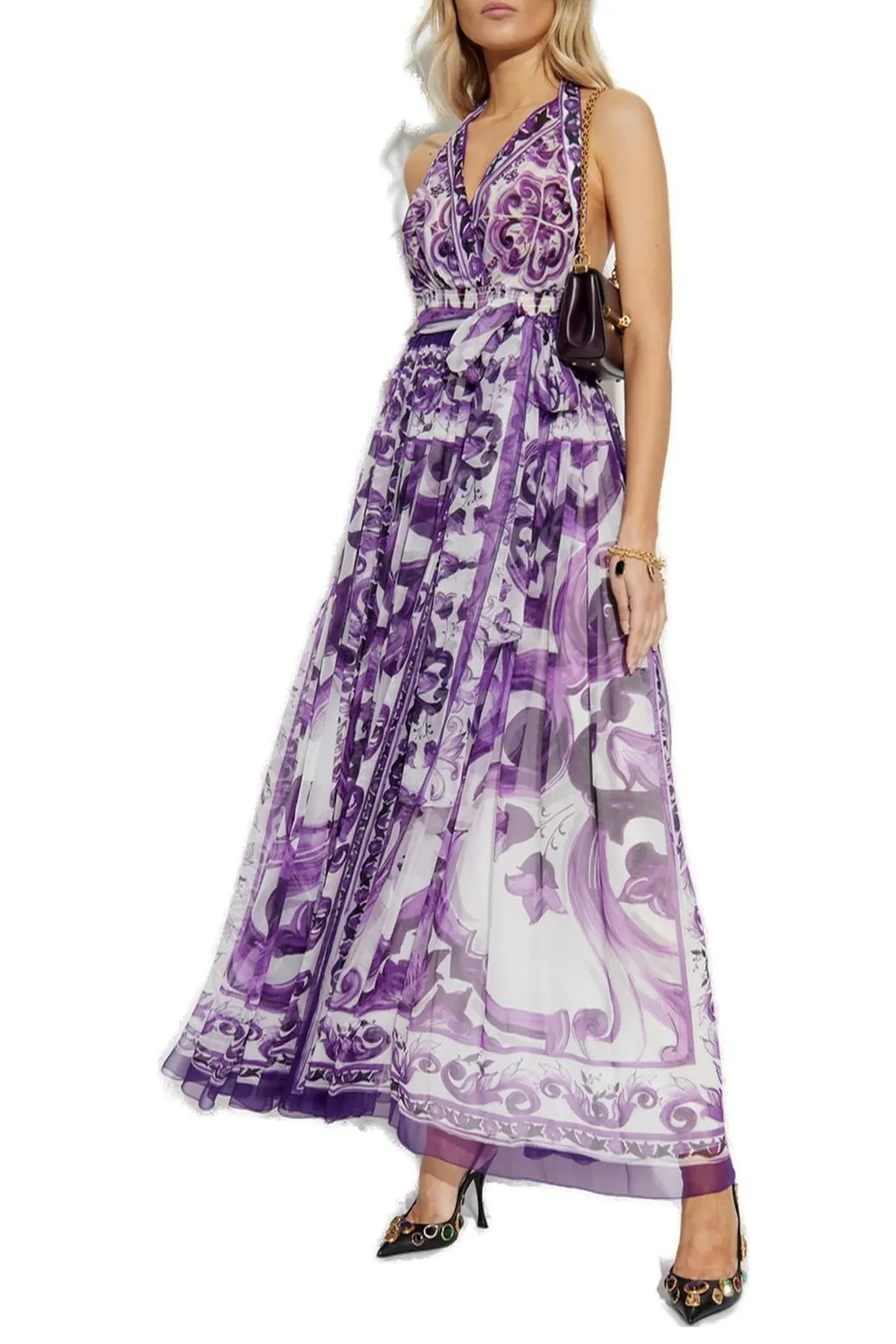 Majolica Printed Long Chiffon Dress