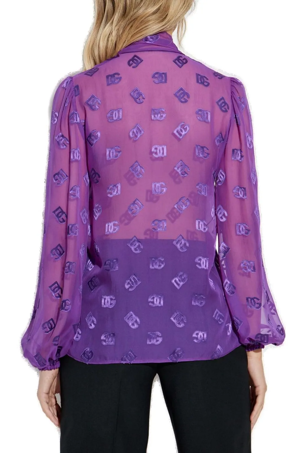 Logo-Jacquard Semi-Sheer Bow Blouse