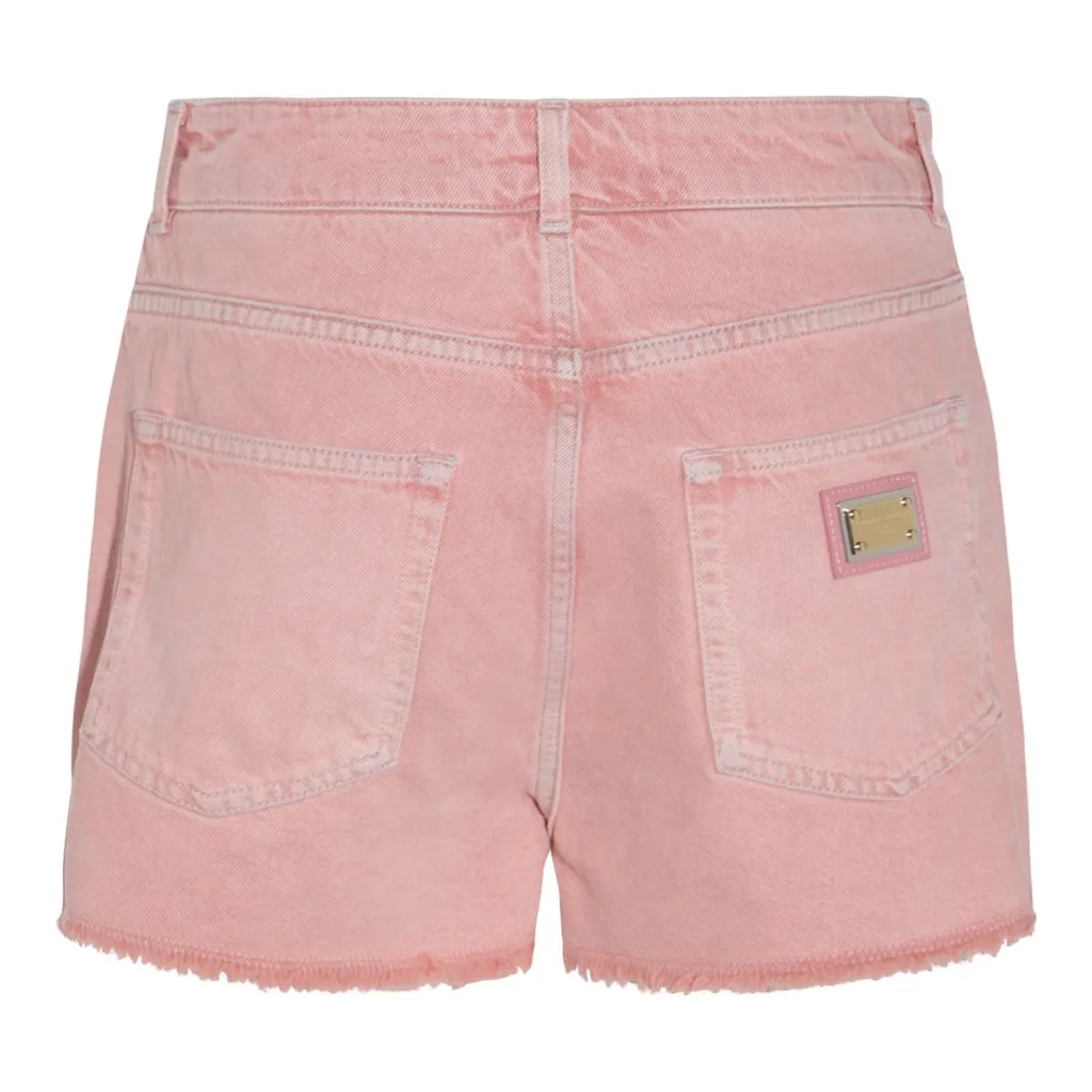 Logo Plaque Frayed Hem Denim Shorts