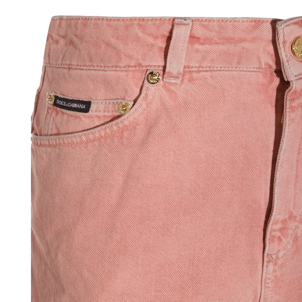 Logo Plaque Frayed Hem Denim Shorts