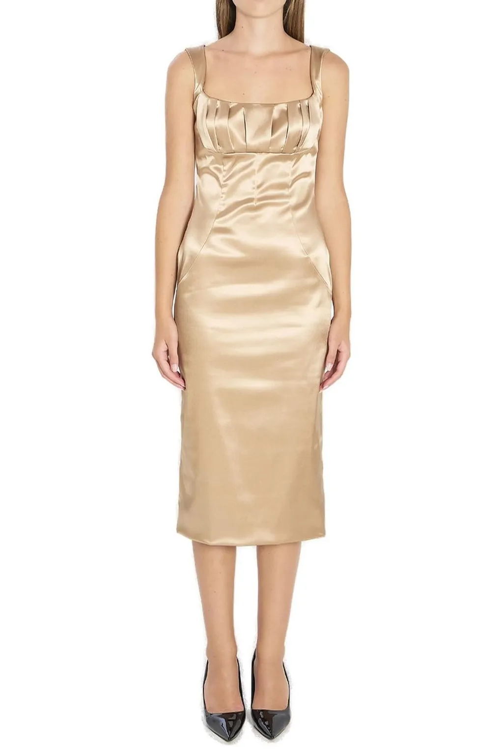 Pleat Detailed Sleeveless Midi Dress