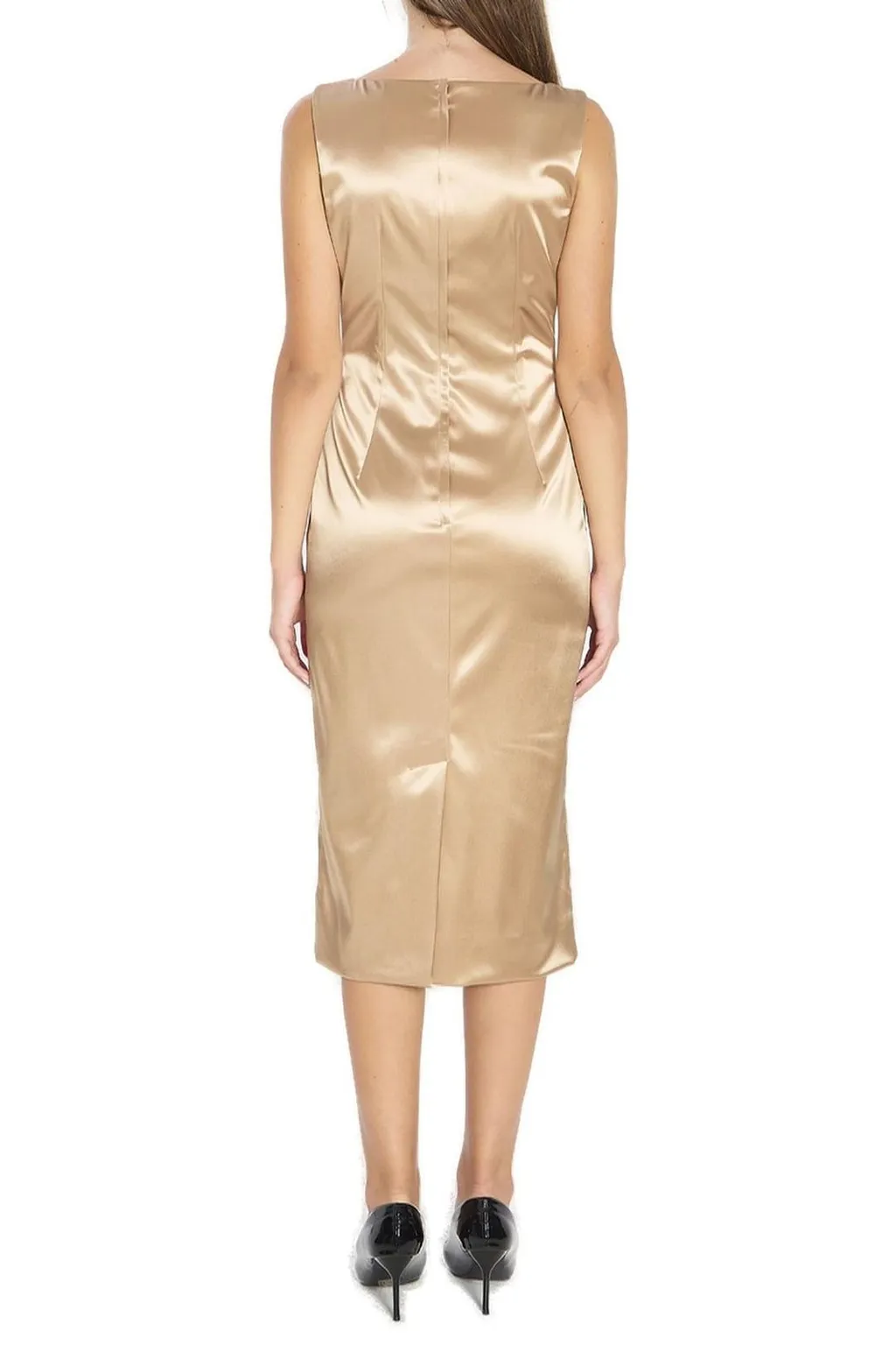 Pleat Detailed Sleeveless Midi Dress