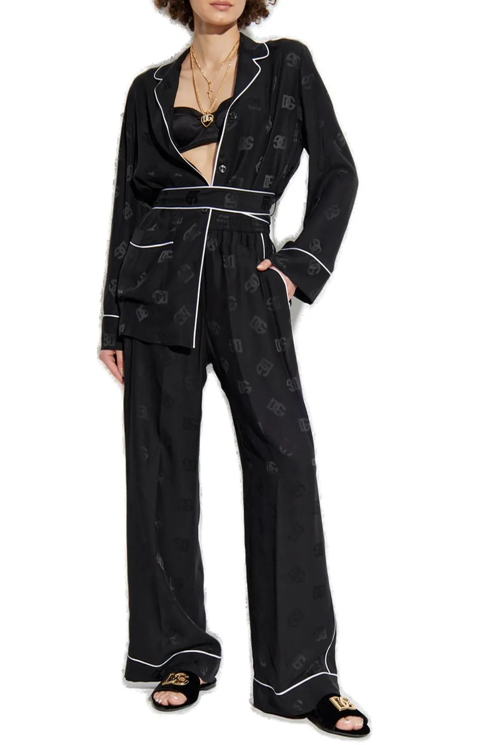 All-Over Dg Logo Jacquard Pajama Satin Shirt