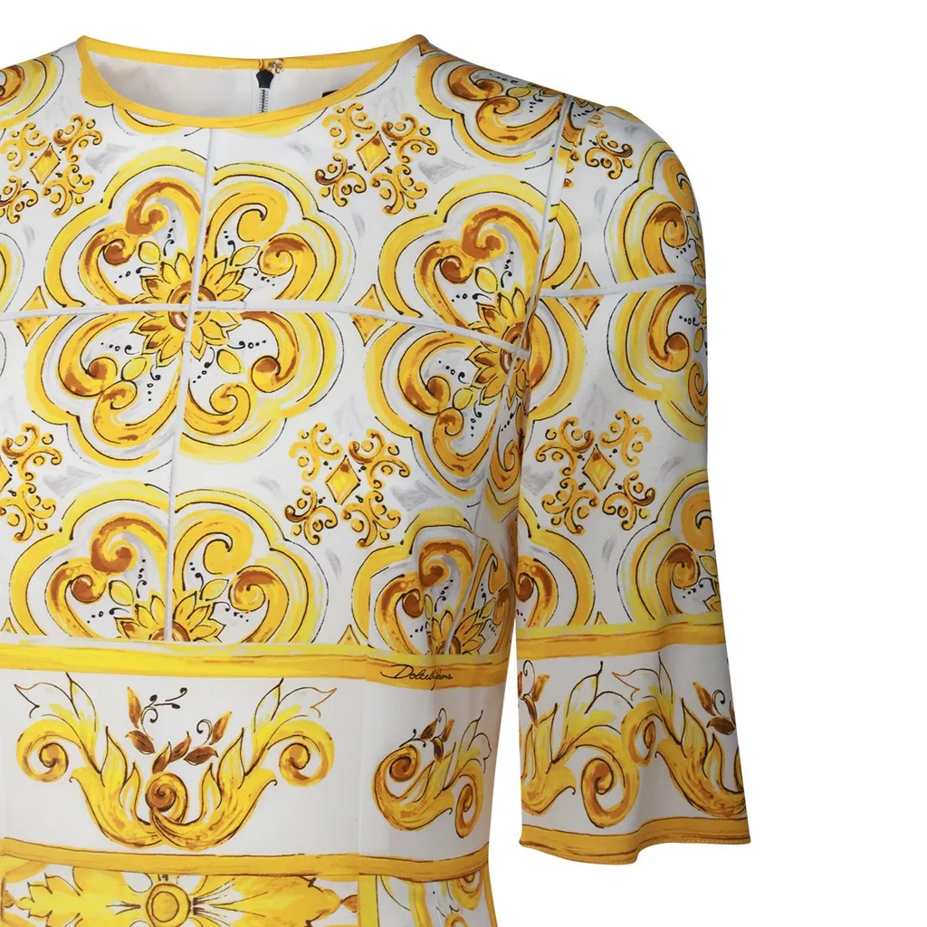 Majolica-Print Round Neck Midi Dress