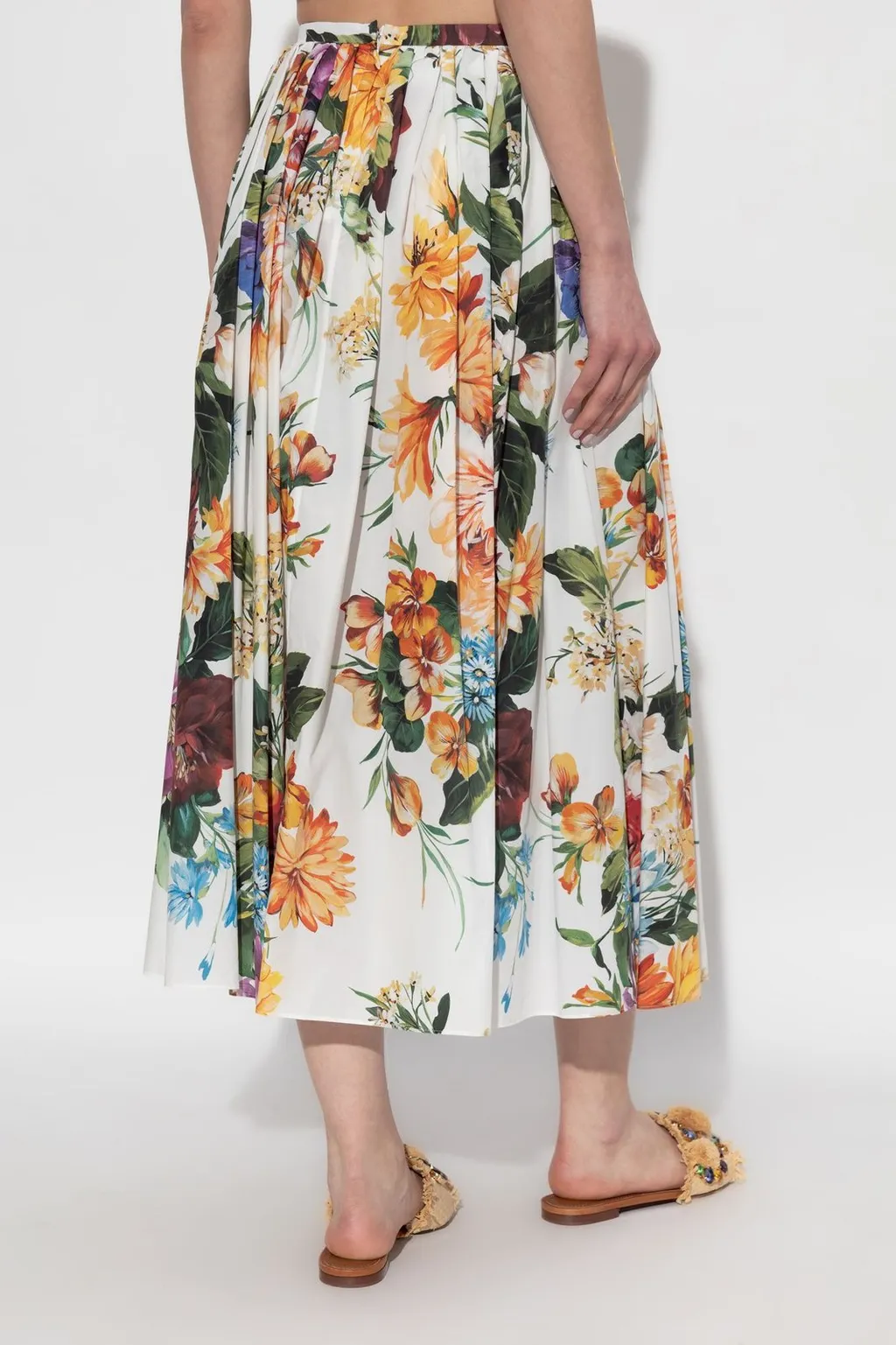 Floral Printed Pleated Midi Skirt