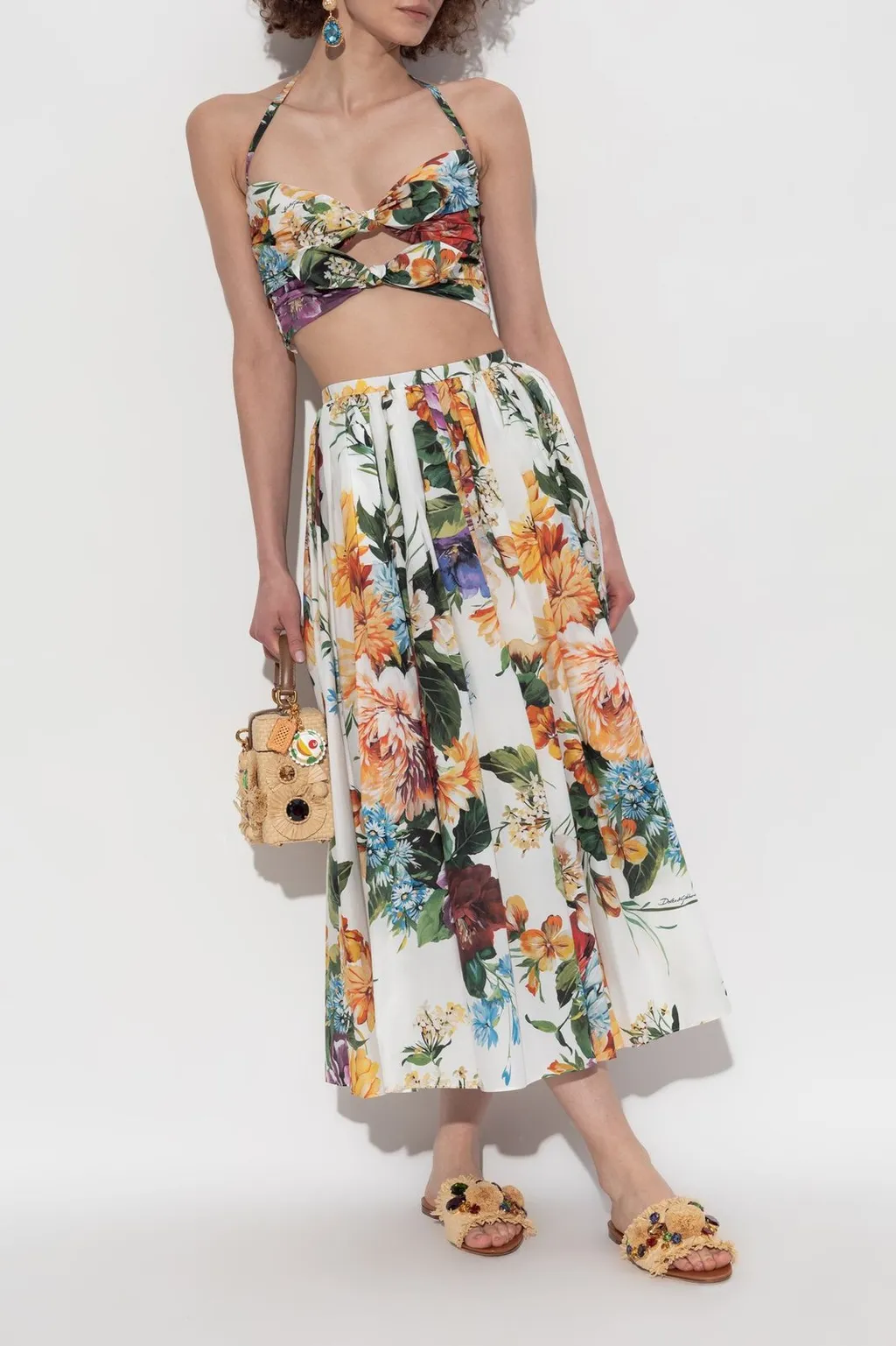 Floral Printed Pleated Midi Skirt