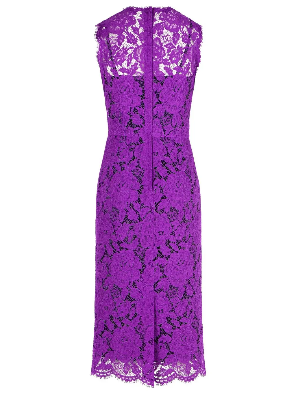 Floral-Lace Scallop Edge Sleeveless Midi Dress