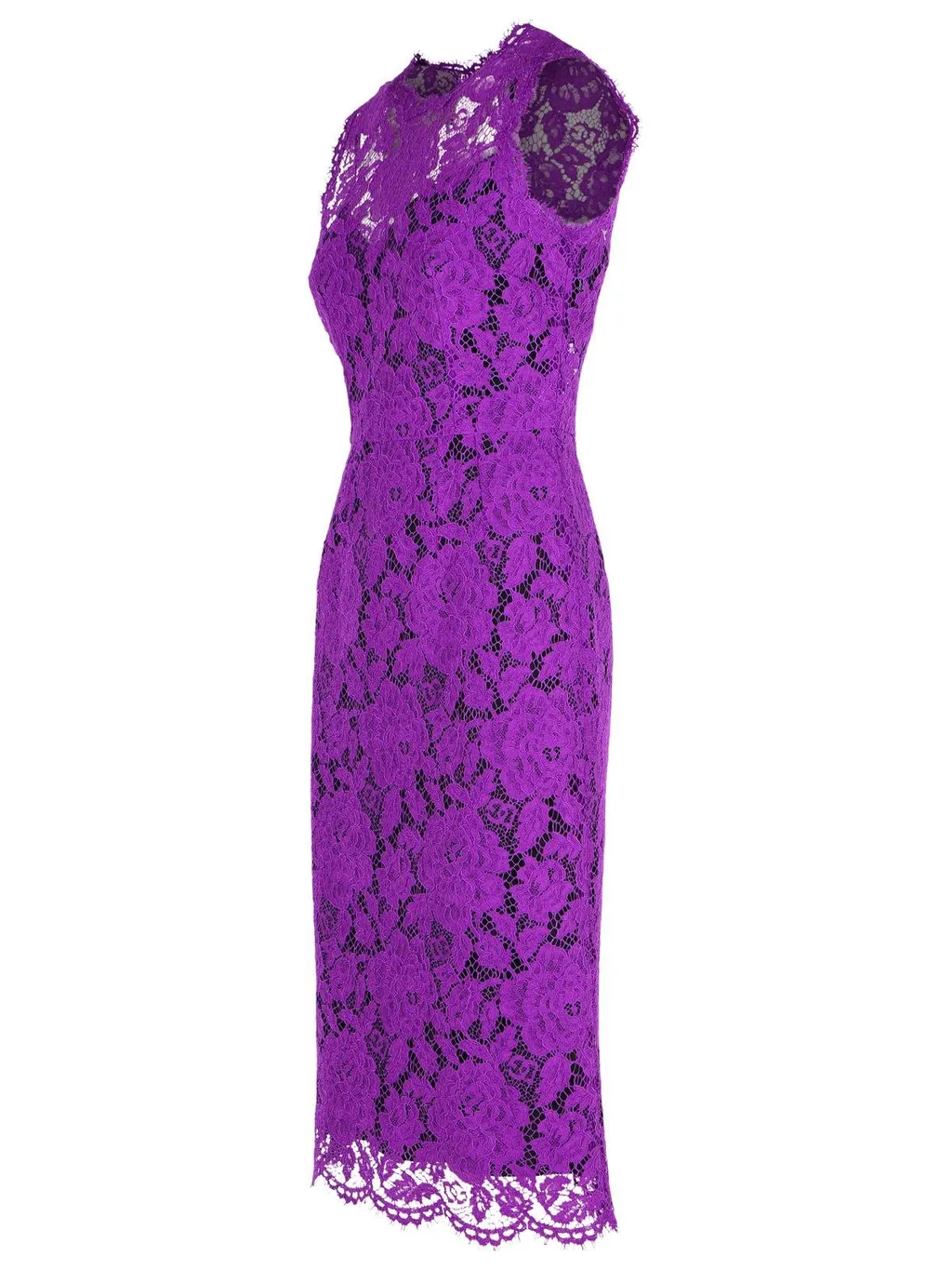 Floral-Lace Scallop Edge Sleeveless Midi Dress