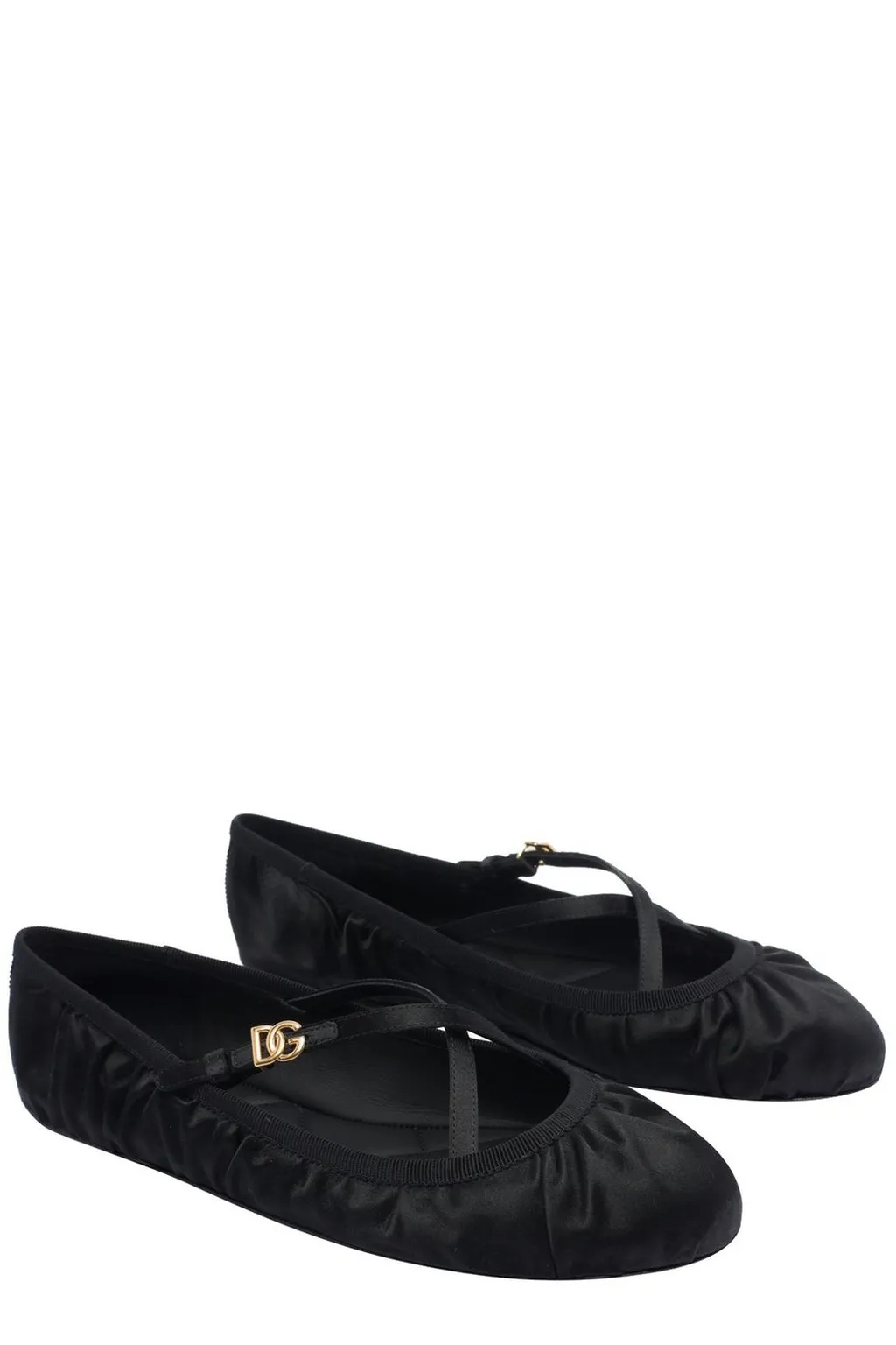 Logo Buckle Ruched Detailed Ballet Flats