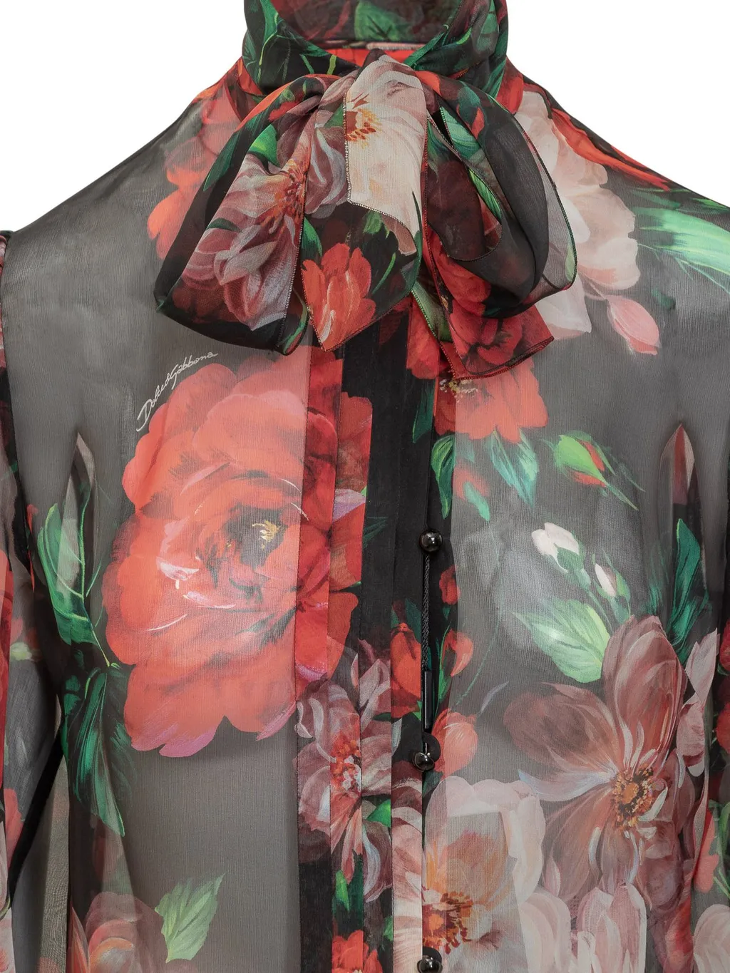 Floral Printed Chiffon Pussy-Bow Shirt