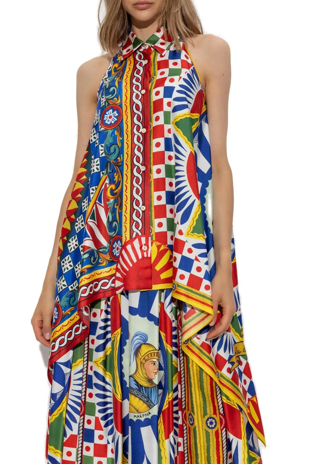 Carretto Printed Twill Asymmetric Hem Top