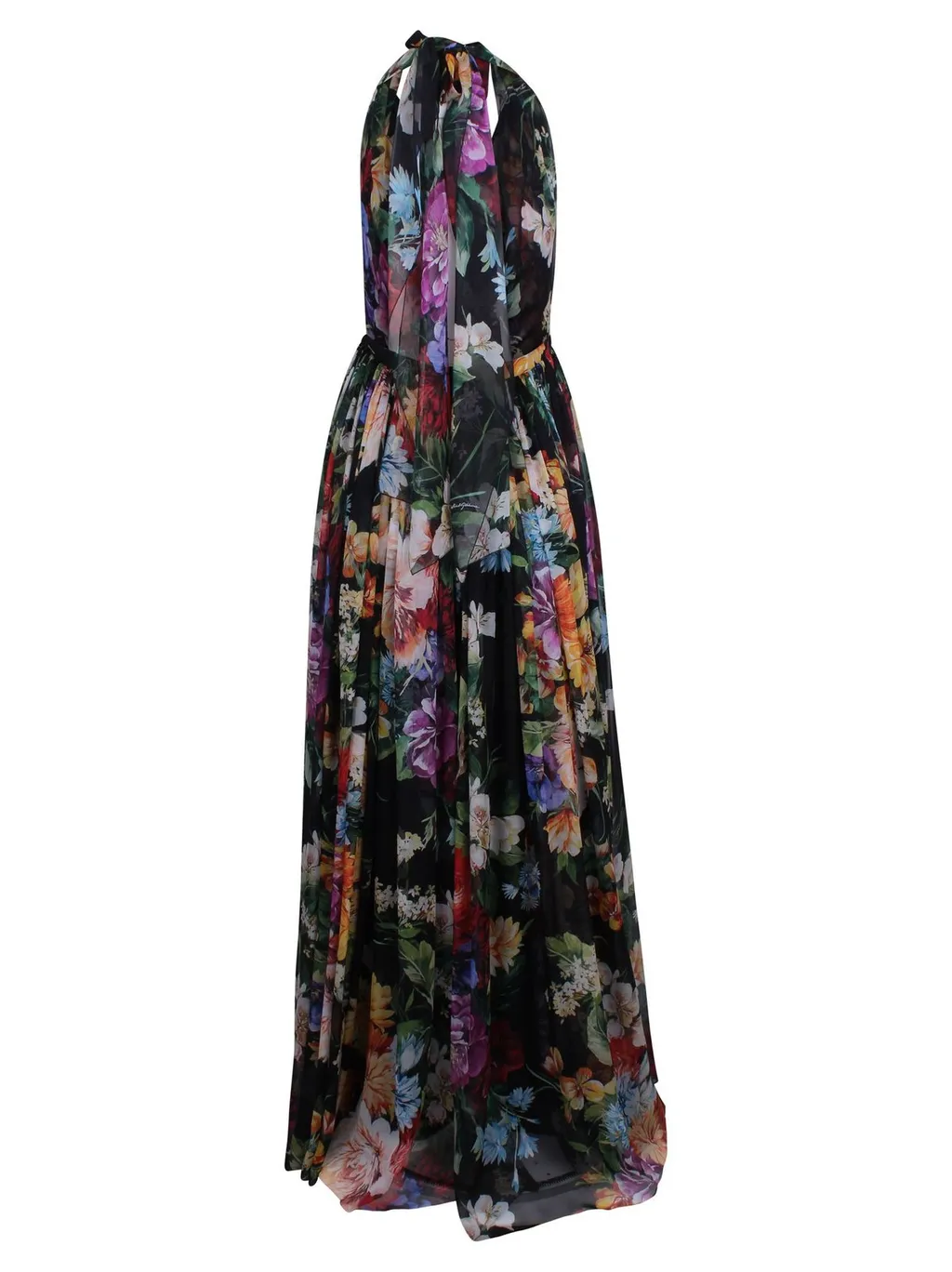 Flower Bouquet-Printed Long Chiffon Dress
