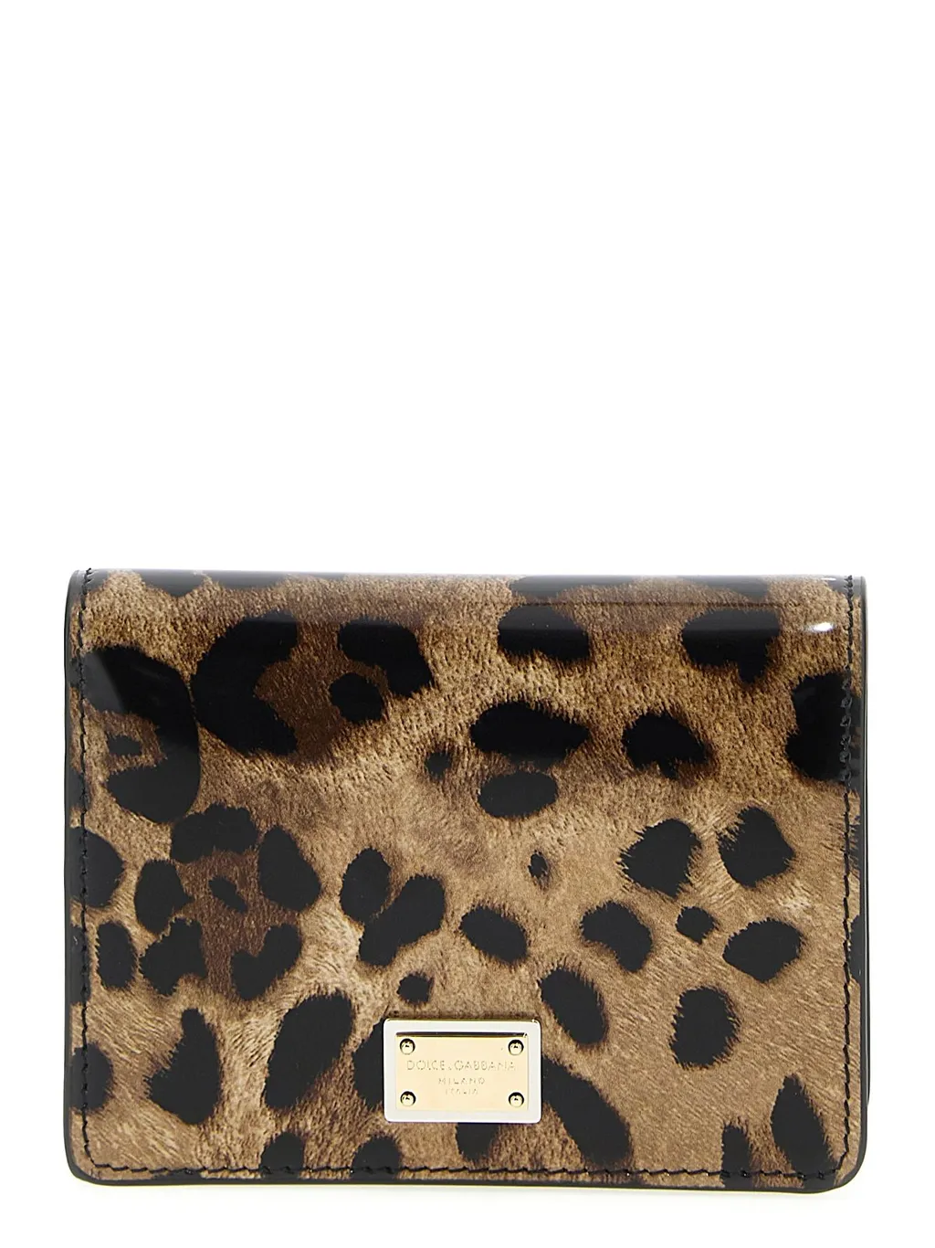 Leopard Print Logo Plaque Bifold Wallet