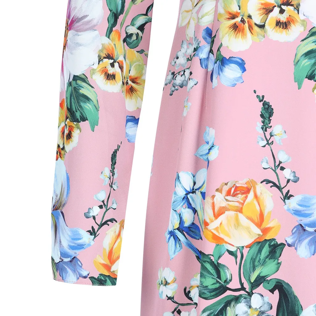 Floral Printed Long-Sleeved Midi Dress