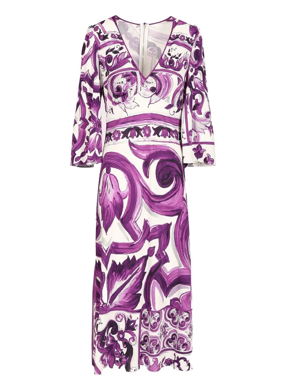 Majolica Printed V-Neck Midi Dress
