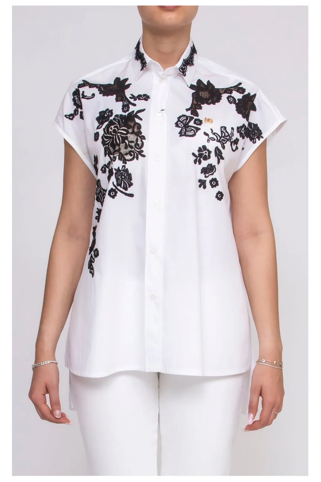 Lace AppliquÉS Oversized Poplin Shirt