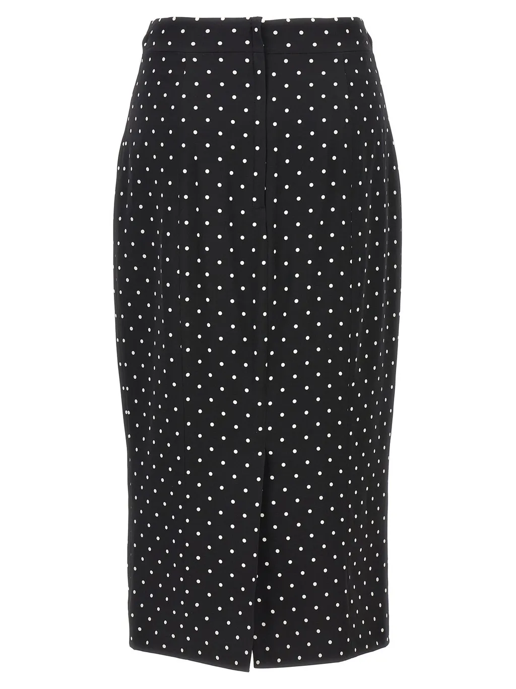 Polka-Dot Printed Charmeuse Calf-Length Pencil Skirt