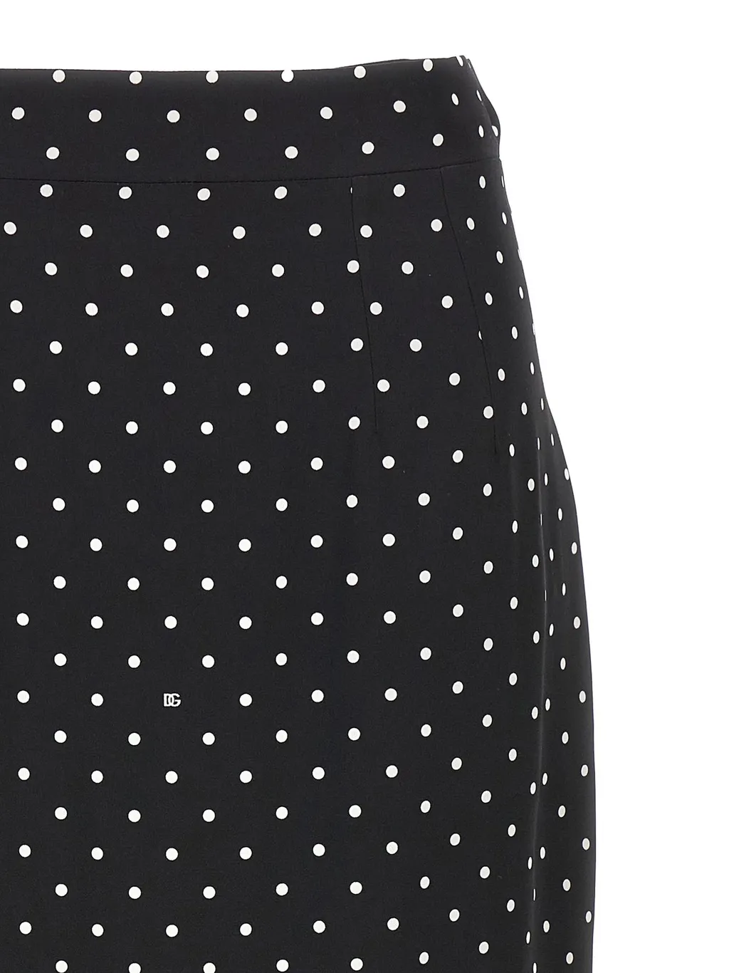 Polka-Dot Printed Charmeuse Calf-Length Pencil Skirt