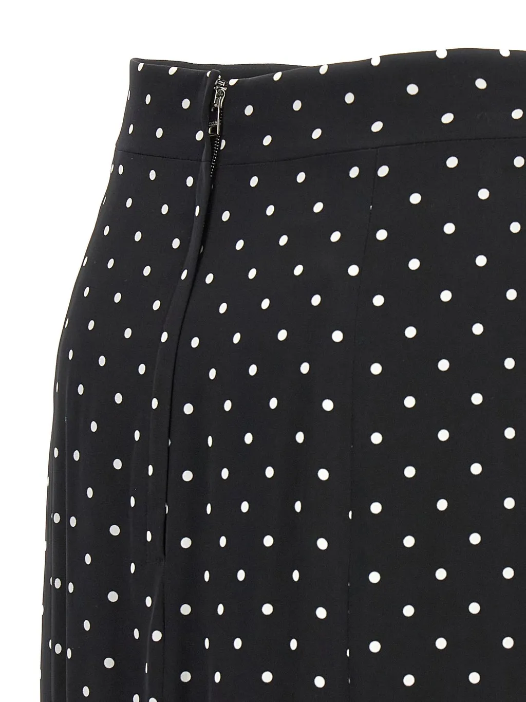 Polka-Dot Printed Charmeuse Calf-Length Pencil Skirt