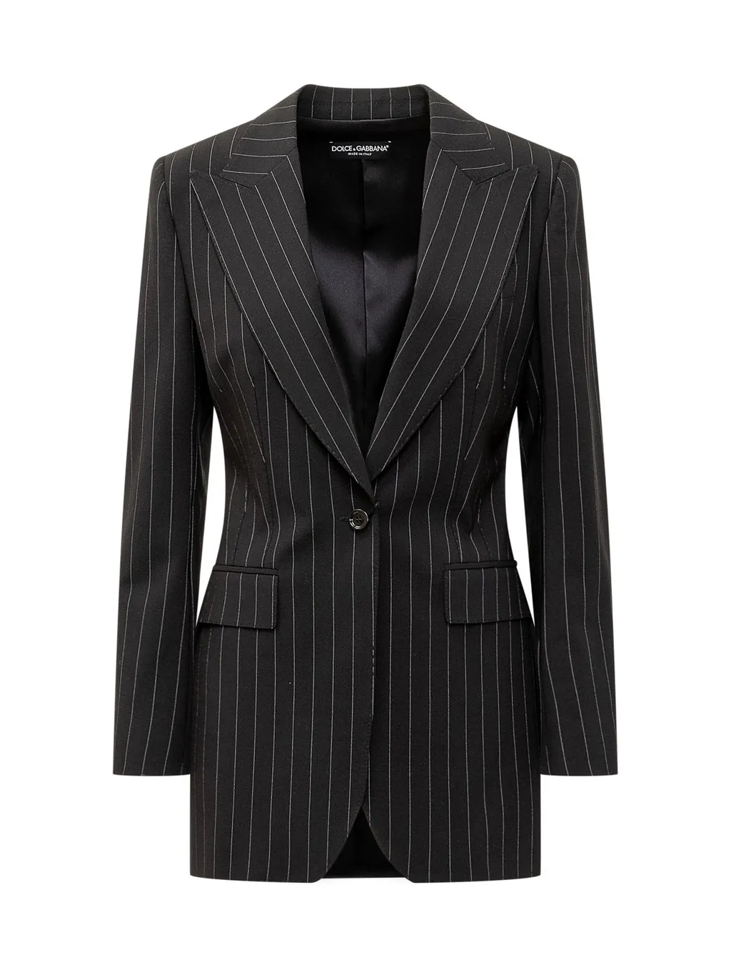 Pinstriped Single-Breasted Tailored Blazer