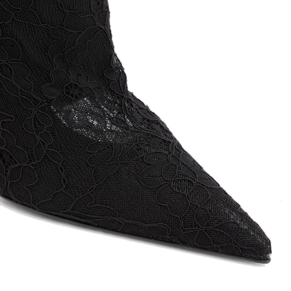 Pointed Toe Lace-Detailed Heeled Boots