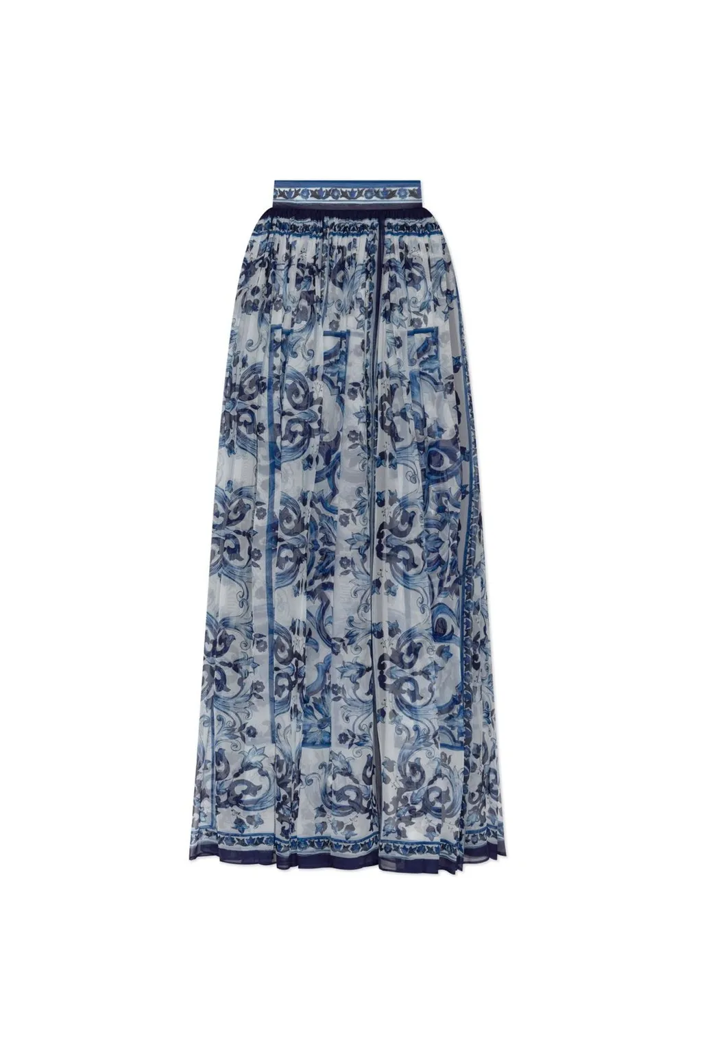 Long Majolica-Printed Chiffon Skirt