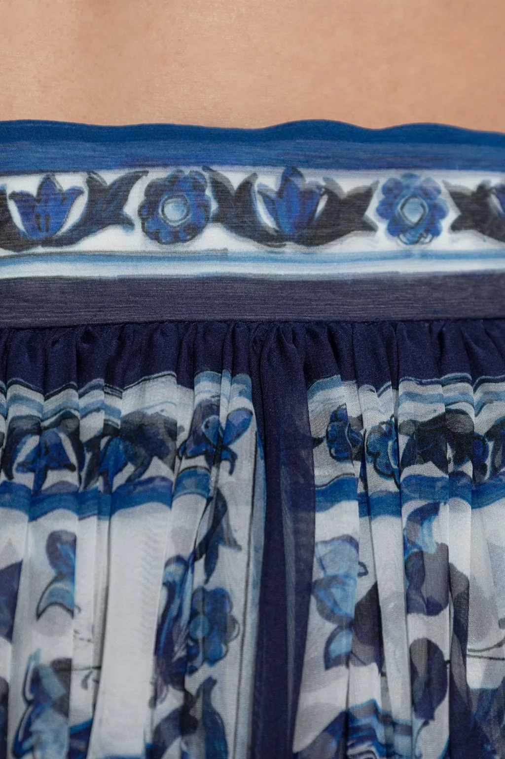 Long Majolica-Printed Chiffon Skirt